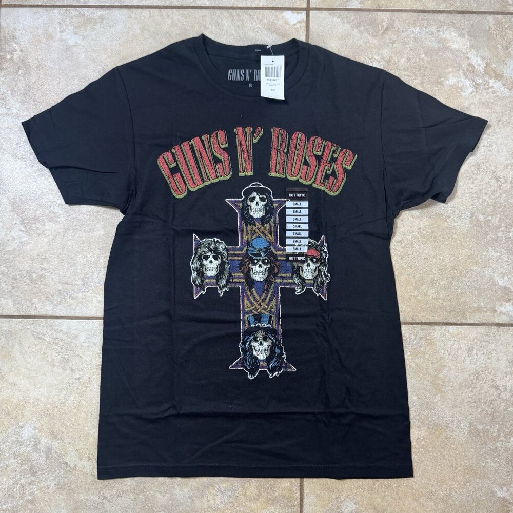 Guns N' Roses Appetite For Destruction Floral Cross T-Shirt SMALL New